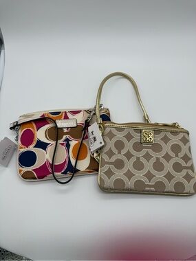 Coach Multicolor Circle Print & Beige Signature Wristlet Duo 60.00